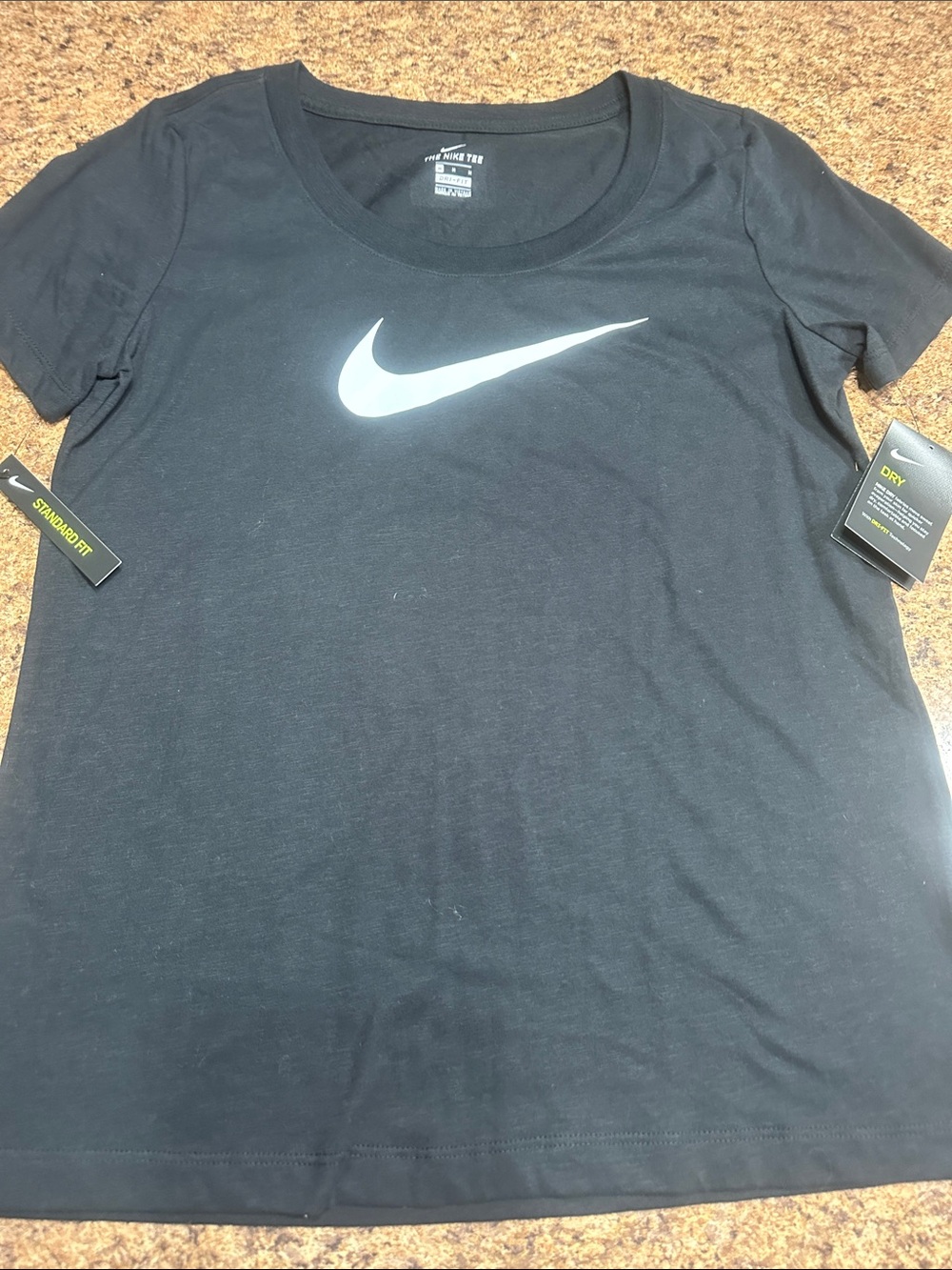 NWT Nike Black Short Sleeve Tee with White Swoosh Medium